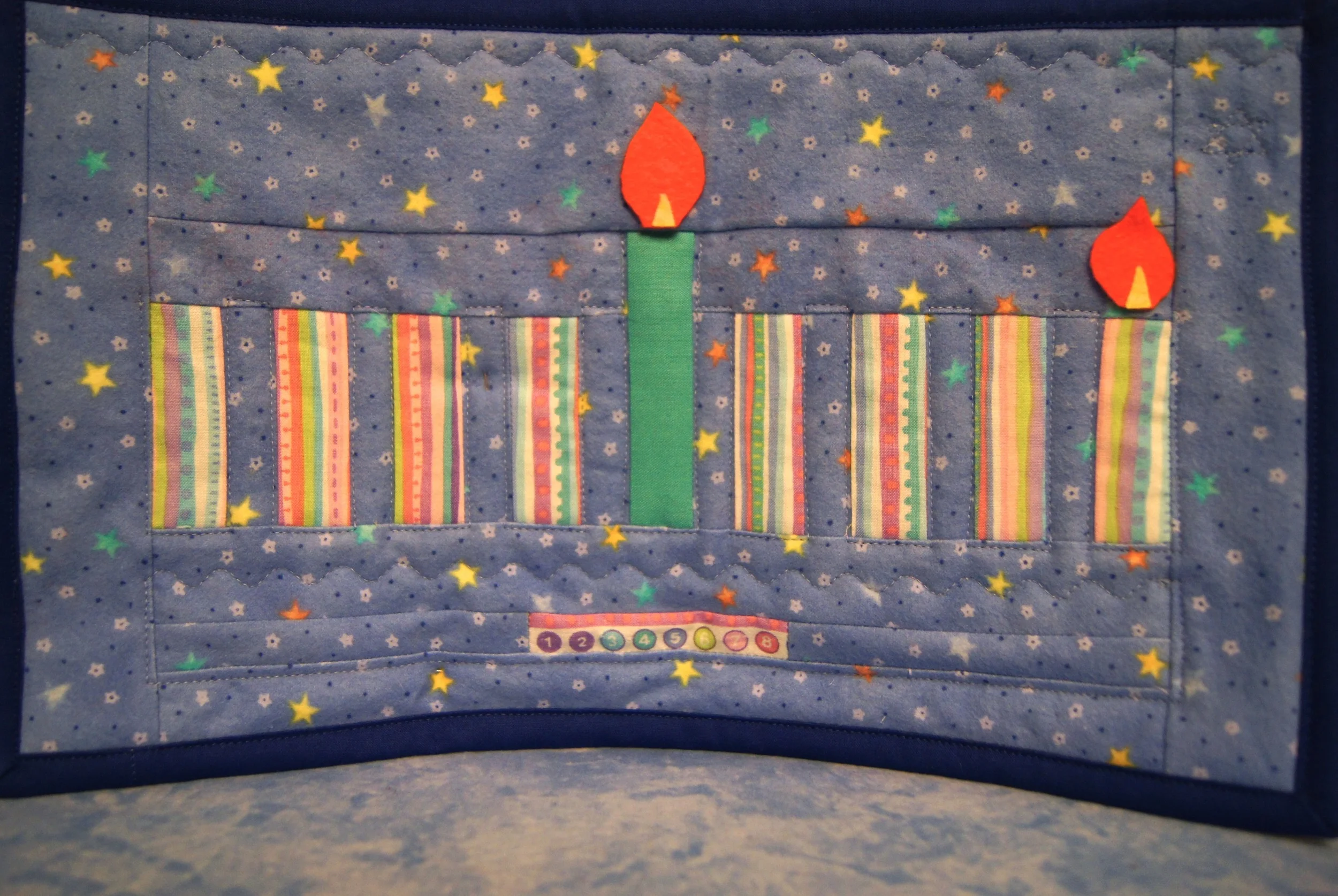 Hanukkah Mini Quilt 9 x 15 inches, quilting cotton, flannel and felt