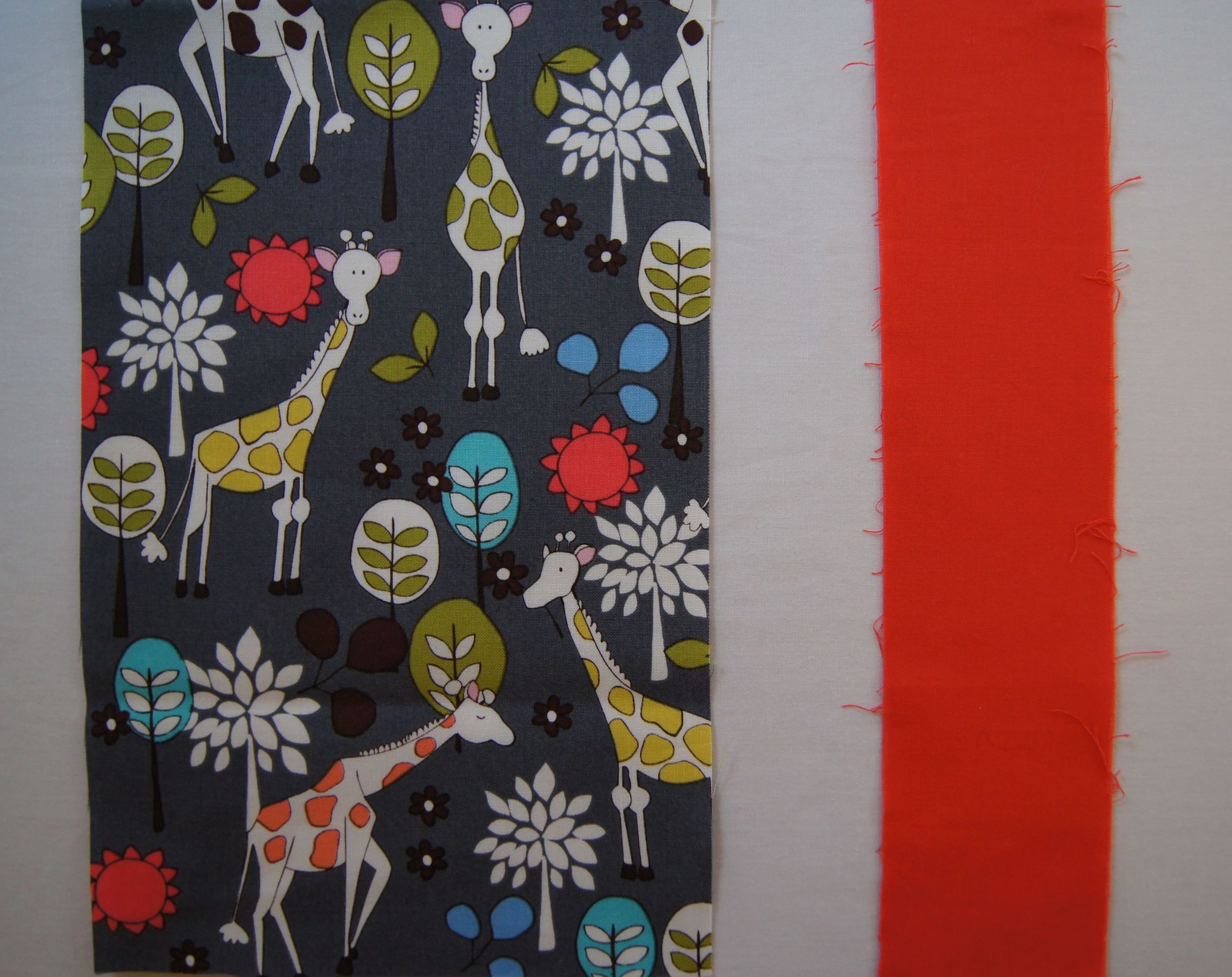 Block of the focus fabric with the strip of accent fabric, ready for sewing