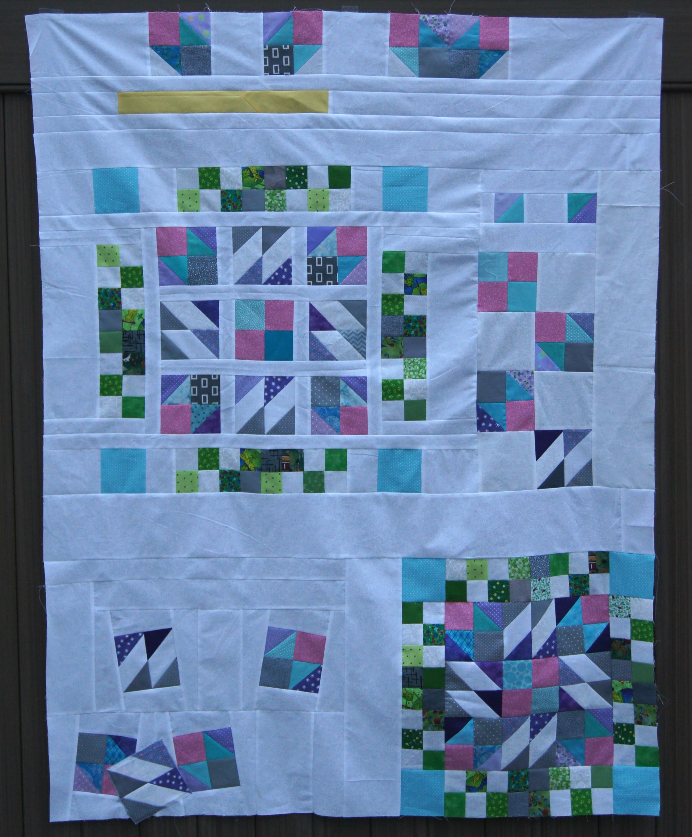 Lap Quilt 41 x 55 1/2 inches "Under Construction" A Modern Take on Bonnie Hunter's Grand Illusion