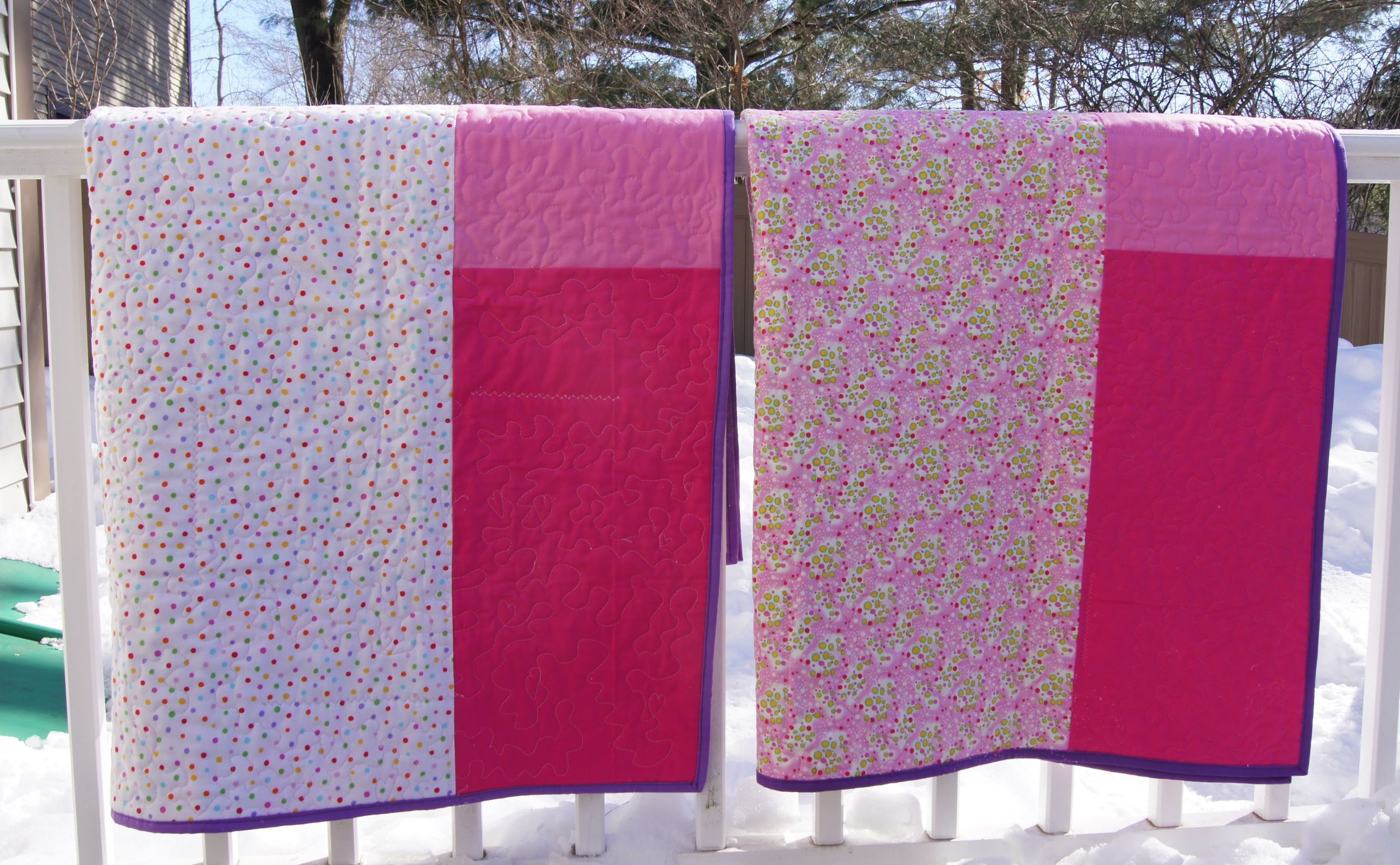 Backs of the "Twin Cities" quilts