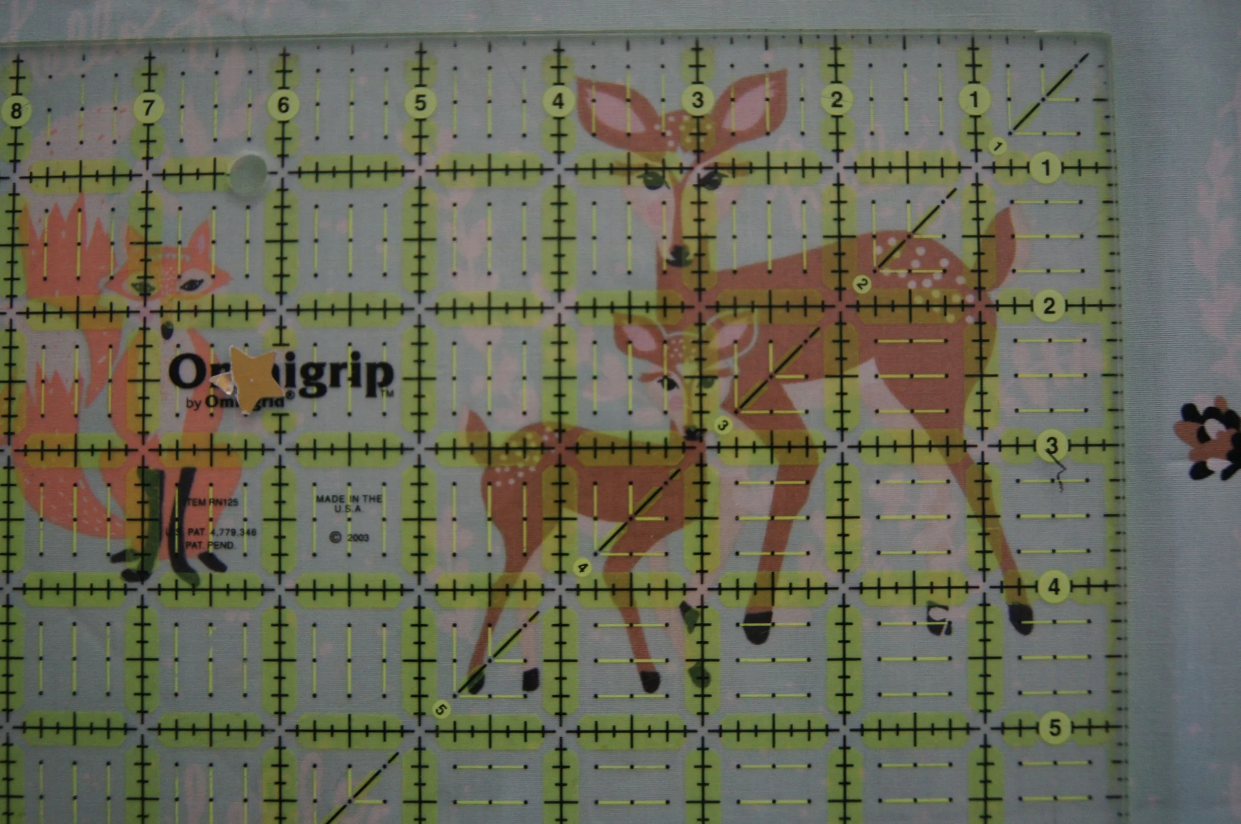 Quilt Woodland Animals using square ruler to estimate fussy cut block 2.jpg