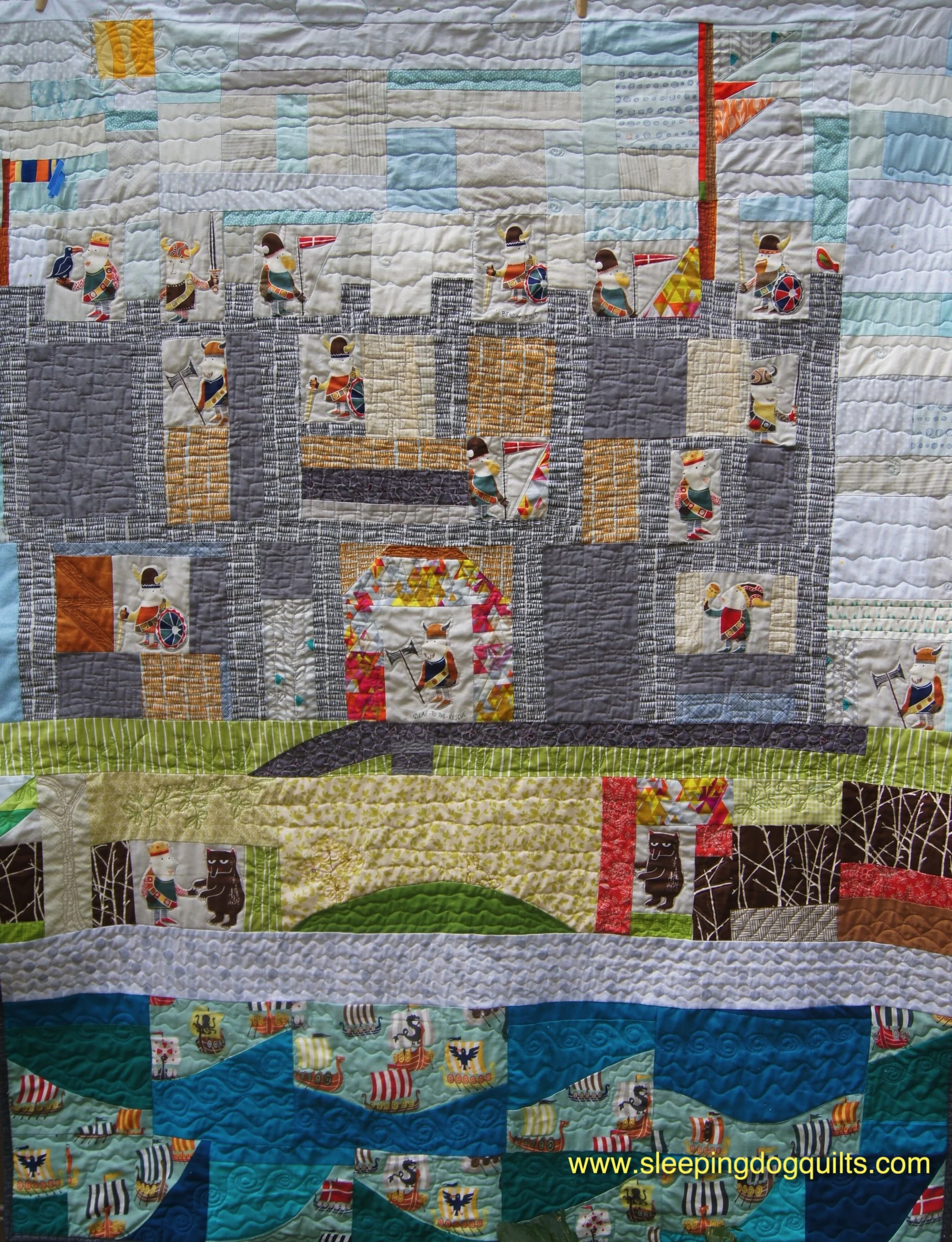 Modern Improv Quilt "Bjorn & Bjorn" 48 x 61 inches