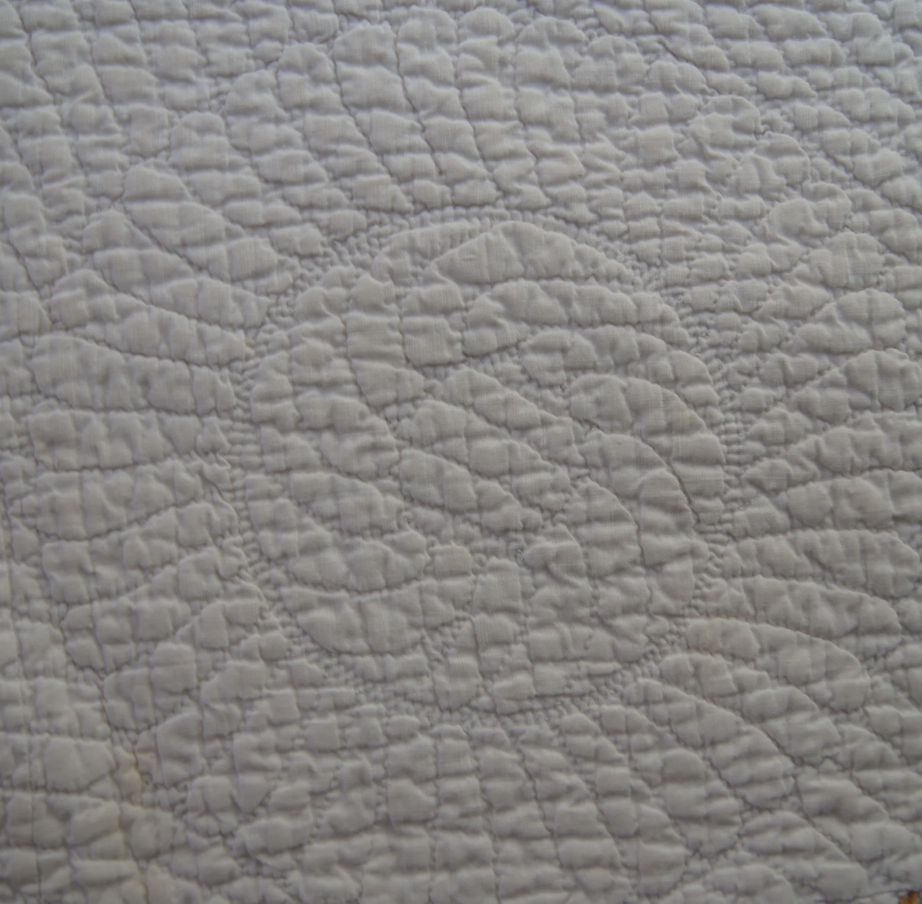 Circular Feather Quilting in the alternating negative space blocks