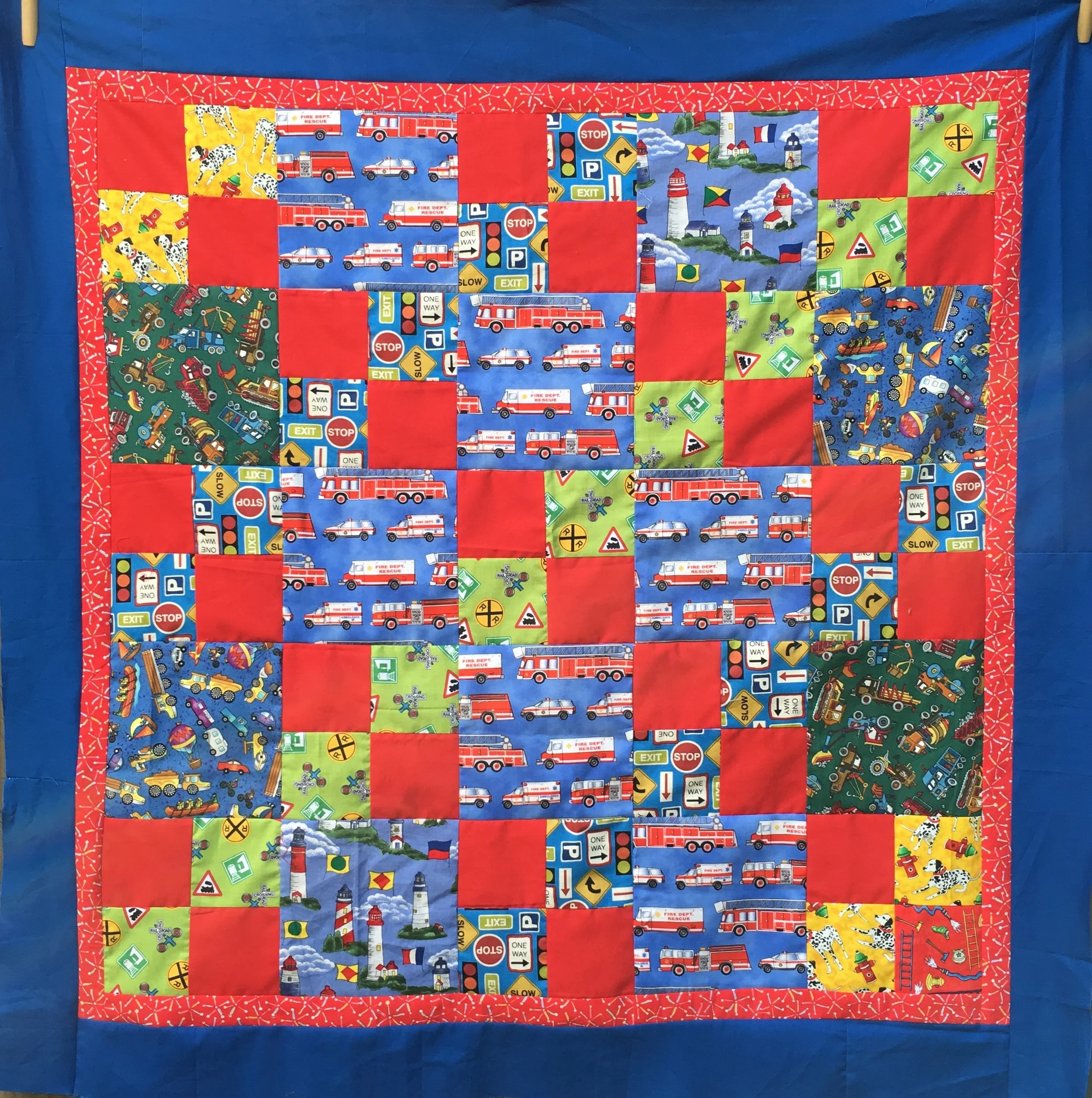 "Busy Beach Town" Quilt top 37.5 inches square