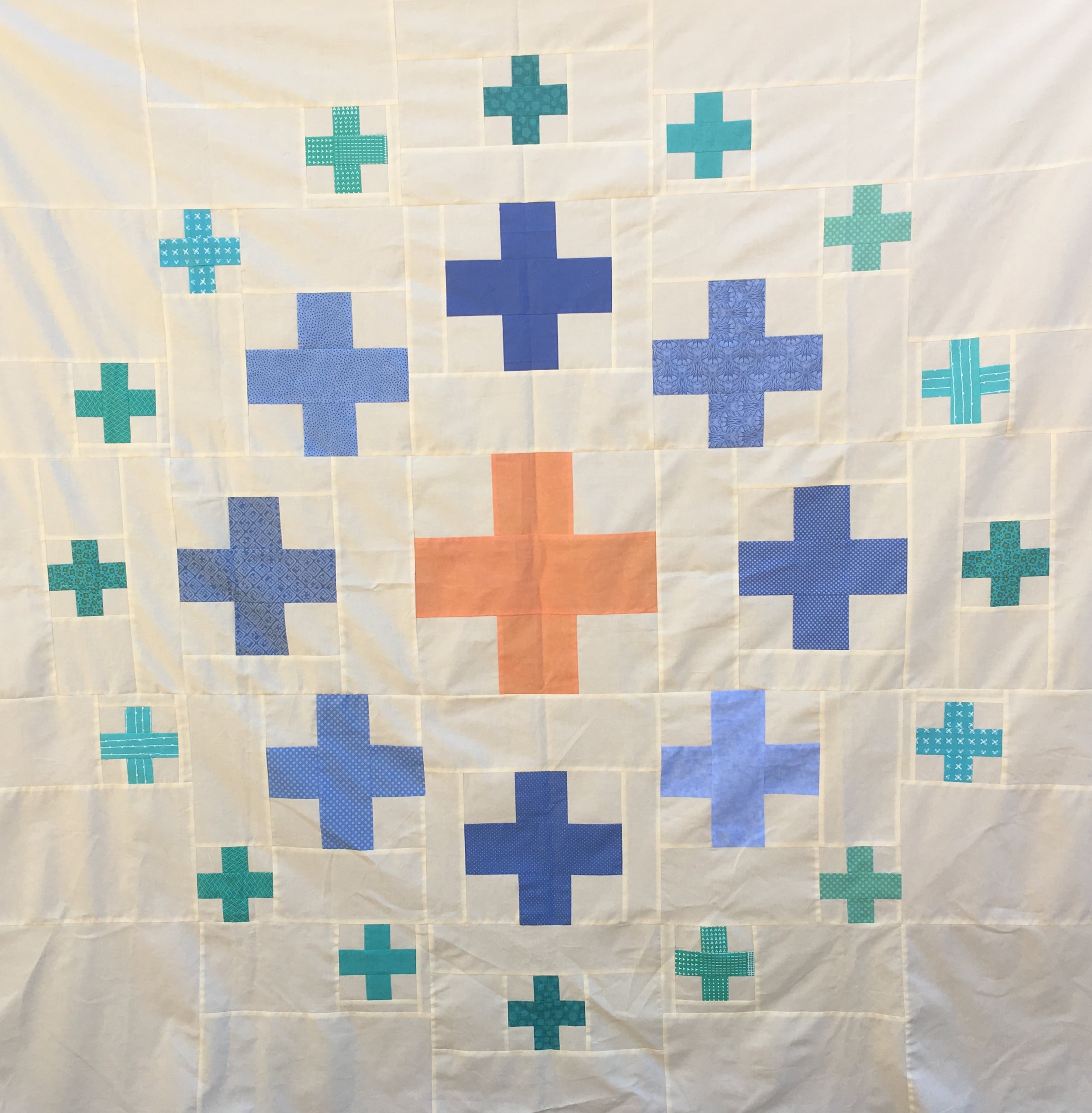 Scrappy "Plus Surround" quilt top