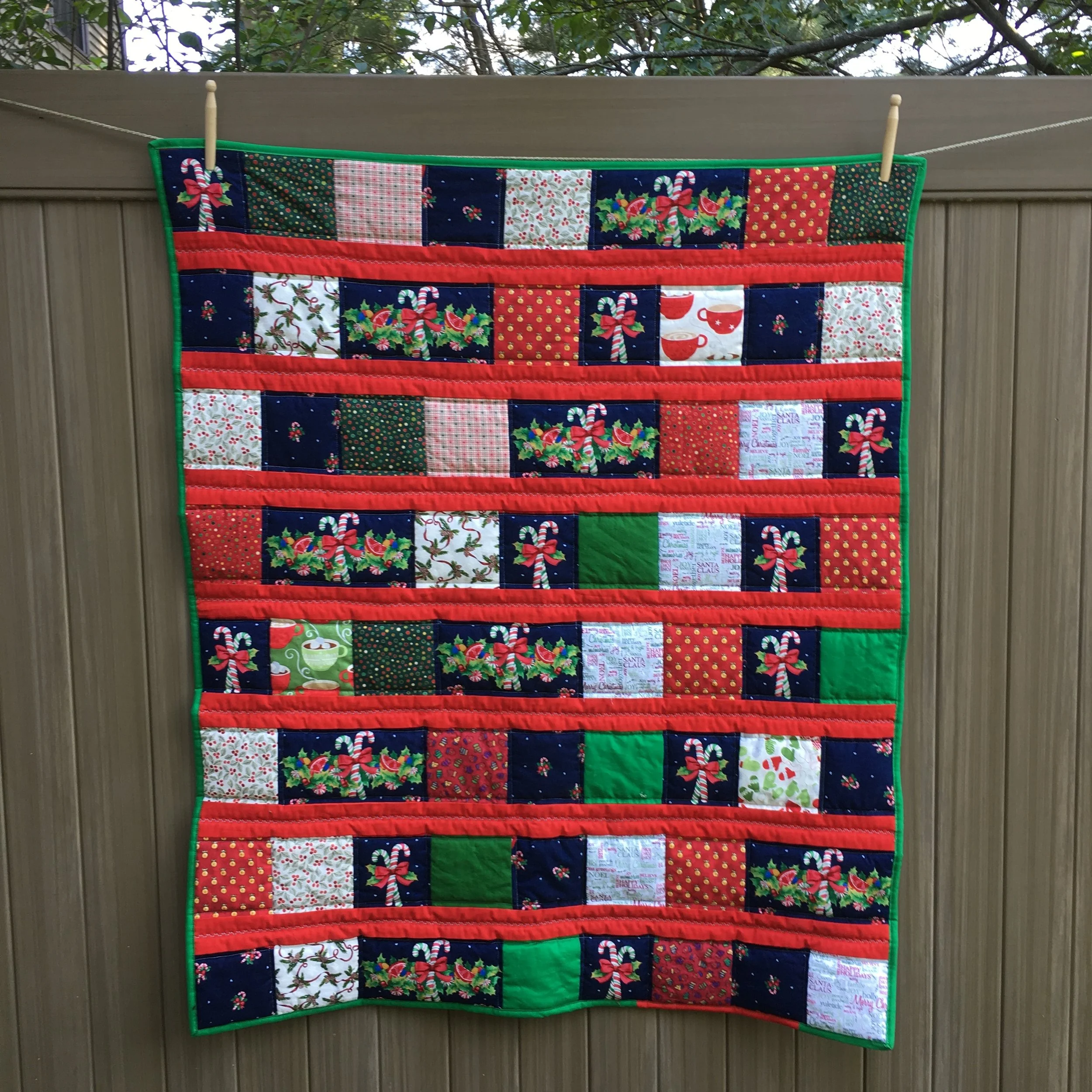 Completed Candy Cane Charity Quilt 39.5 x 46 inches
