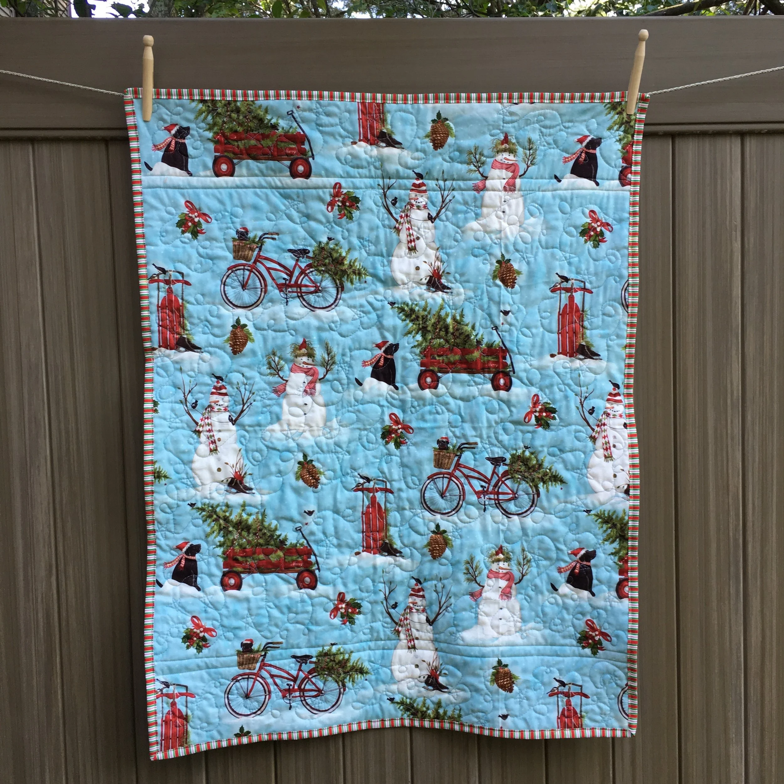 Reverse of quilt at top