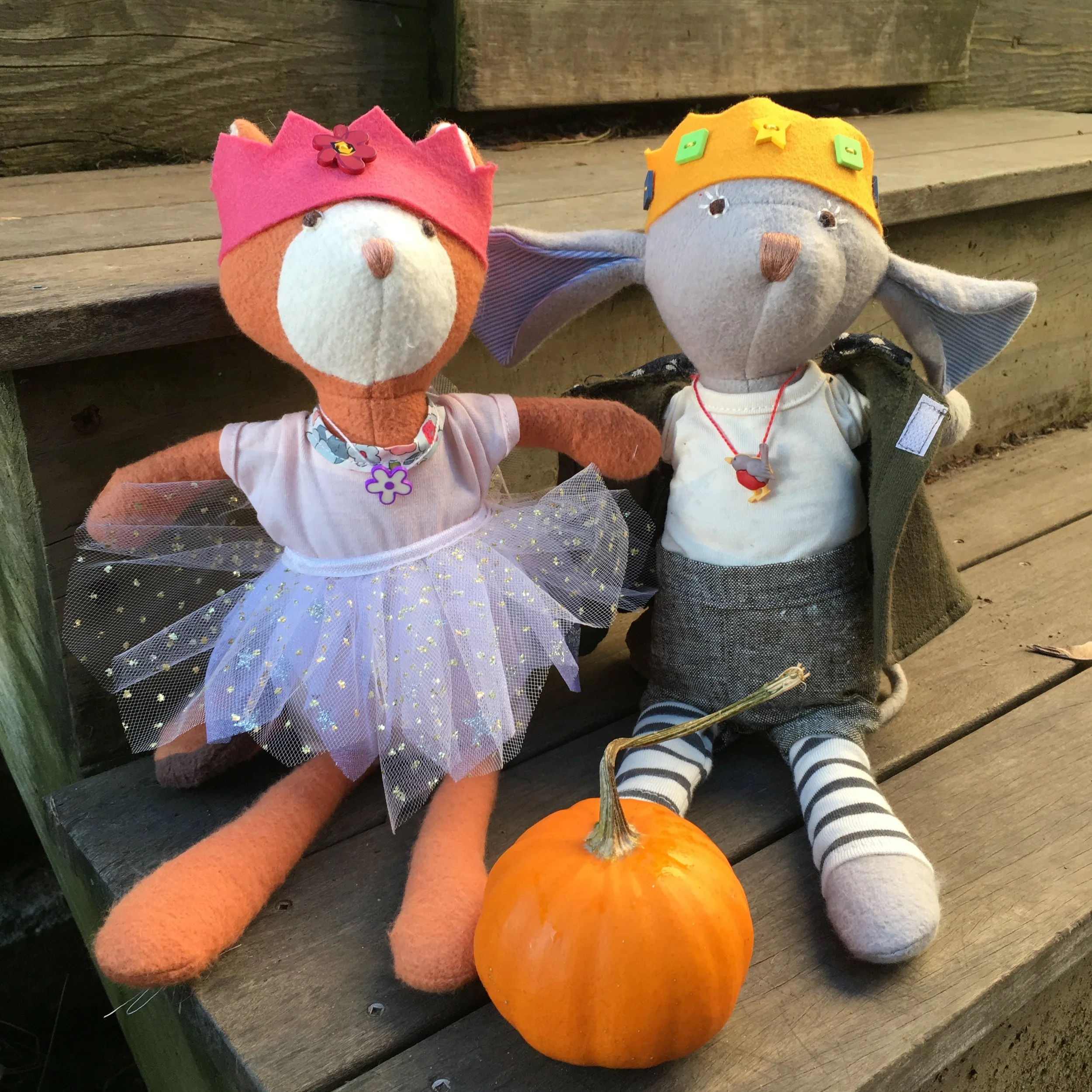 Josie Chipmunk and Oliver Mouse wearing their DIY crowns