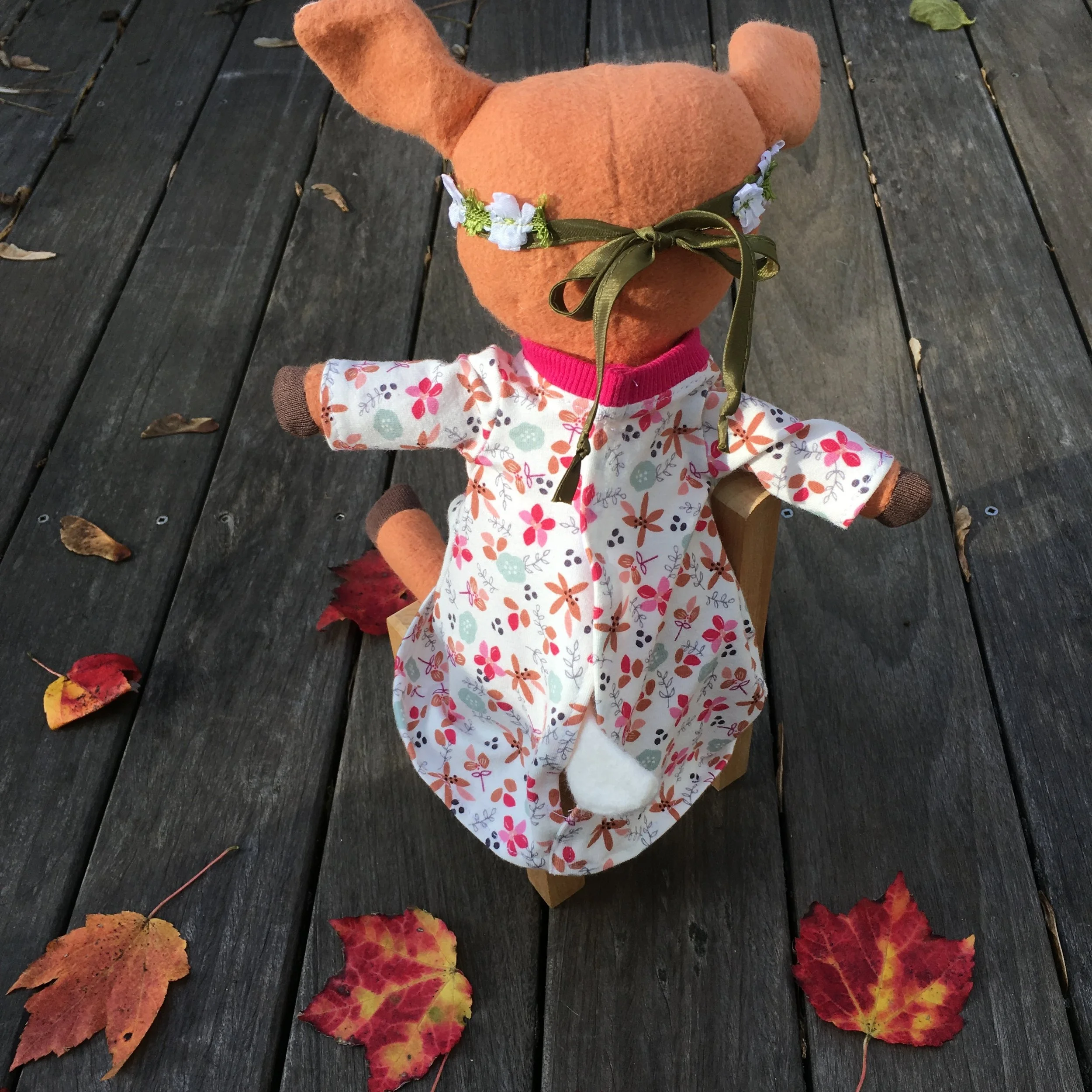 Phoebe’s Fawn’s little tail, peeking out the back of her dress!