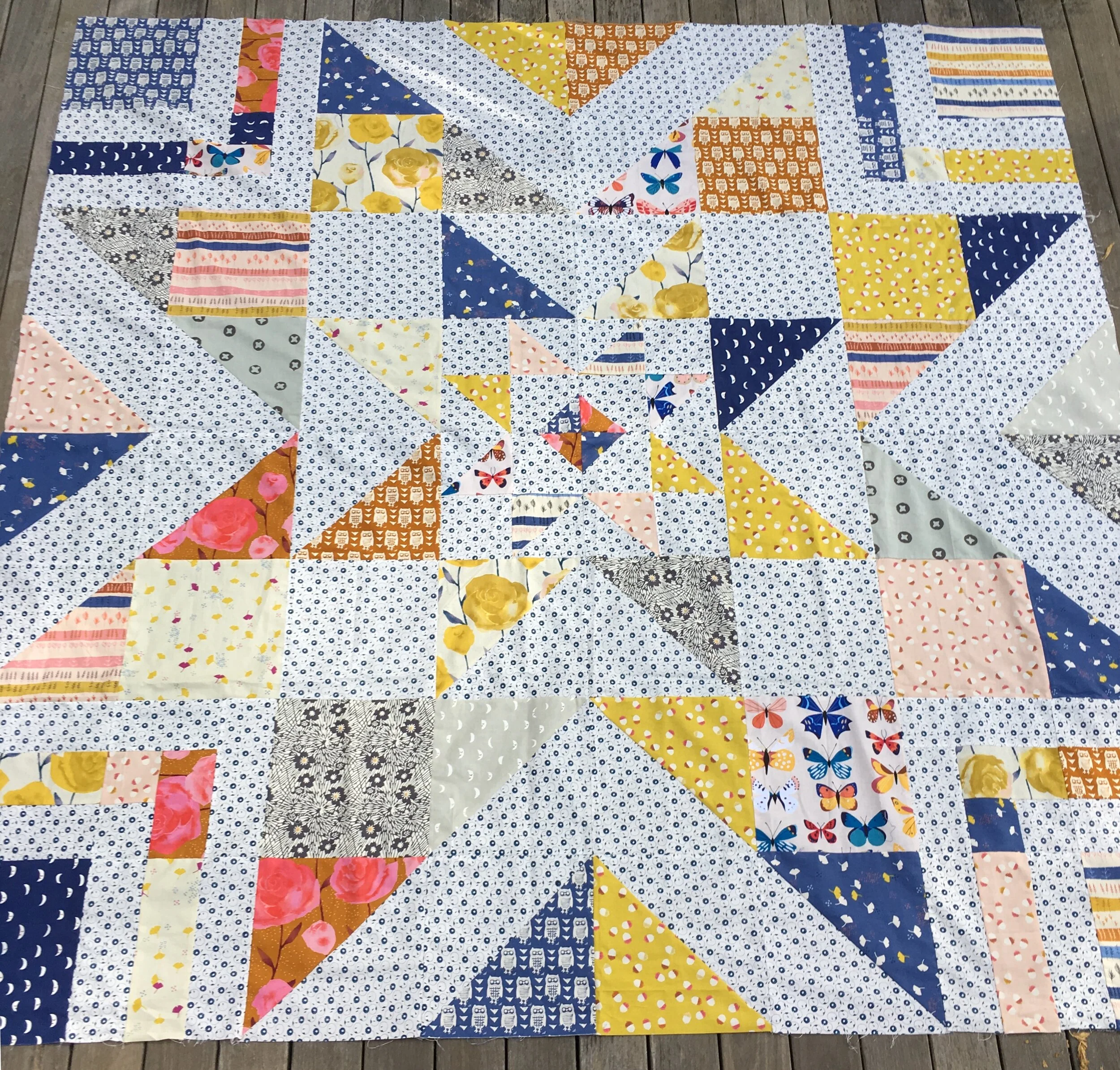 “Triple Barnstar” Queen size quilt top, work in progress