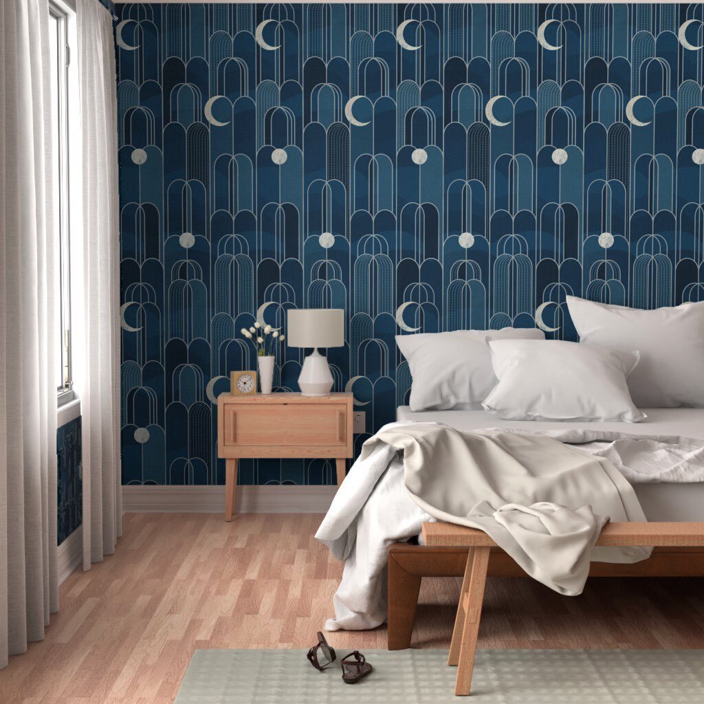 Art Deco Moons and Waterfall in Blue and Silver Gray. 
Just a few more hours to save 20% off on wallpaper!

.
.
.
#wallpaper #spoonflowerwallpaper #spoonflower #wallpaperdecor #artdecowallpaper #artdecostyle #artdecodesign #archlovers #interiordesign