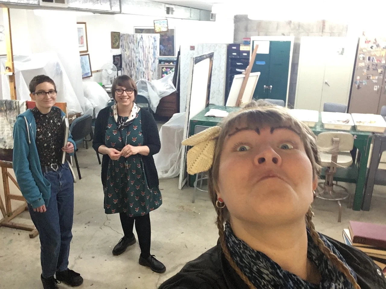Iris, Jes and Me! A happy selfie after all that paper-cutting.