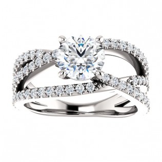 Round Brilliant 14k White Gold By-Pass Accented Diamond Engagement Ring - SS71838 - $1,100.00