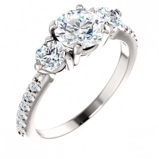 Round Brilliant 14k White Gold Three Stone Diamond Engagement Ring - SS123163 - $2,100.00