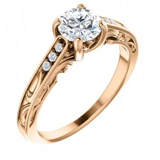 Round Brilliant 14k Rose Gold Vintage Accented Diamond Engagment Ring - SS123303 - $799.00