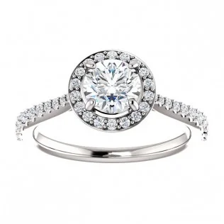 Round Brilliant 14k White Gold Accented Halo Diamond Engagement Ring - SS123316 - $1,500.00