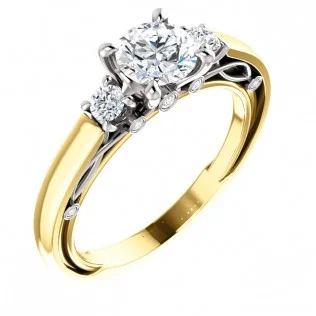 Round Brilliant 14k White & Yellow Gold Three Stone Diamond Engagement Ring - SS123373 - $1,450.00