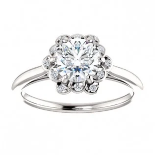 Round Brilliant 14k White Gold Floral Halo Diamond Engagement Ring - SS123375 - $895.00