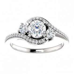 Round Brilliant 14k White Gold By Pass Accented Engagement Ring - SS122798 - $2,250