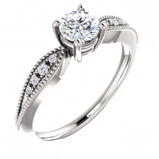 Round Brilliant 14k White Gold Beaded Engagement Ring - SS122948 - $795.00