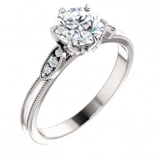 Round Brilliant 14k White Gold Accented Diamond Engagement Ring - SS122990 - $750.00
