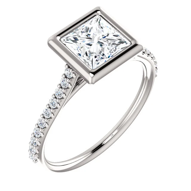 Princess Cut 14k White Gold Full Bezel Engagement Ring - SS122956 - $1,250.00