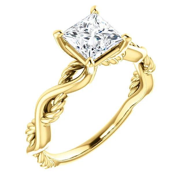 Princess Cut Yellow Gold Twisted Rope Solitaire Ring - SS123131 - $650.00