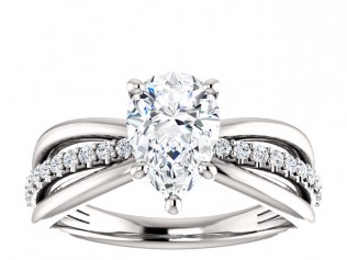 14k White Gold Pear Diamond Engagement Ring - 71981SS - $1,650.00