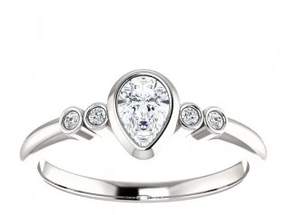 14k White Gold Pear Diamond Full Bezel Accented Engagement Ring - 122541SS - $850.00