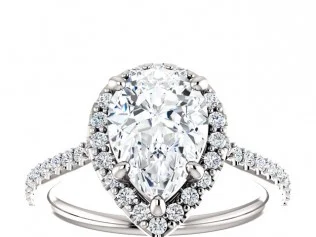 14k White Gold Pear Diamond Halo Engagement Ring -123359SS - $2,100.00
