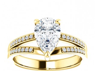 14k Yellow Gold Pear Diamond Accented Split Shank Engagement Ring -71693SS - $1,495.00