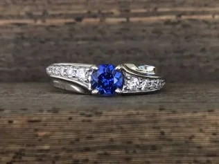 14k White Gold.58ct Sapphire & .23ct Total Weight Diamond Accented Ring - 34229-$3,995.00