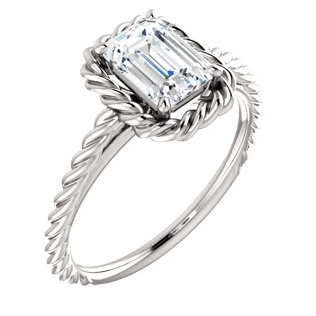 Emerald Cut Rope Halo Engagement Ring - SS71837 - $595.00