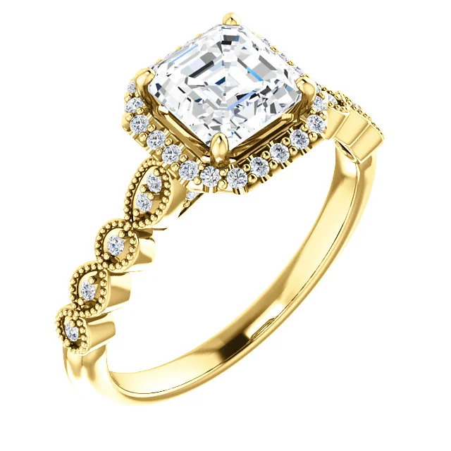Asscher Cut 14k Yellow Gold Halo Engagement Ring - SS123385 - $1,500.00