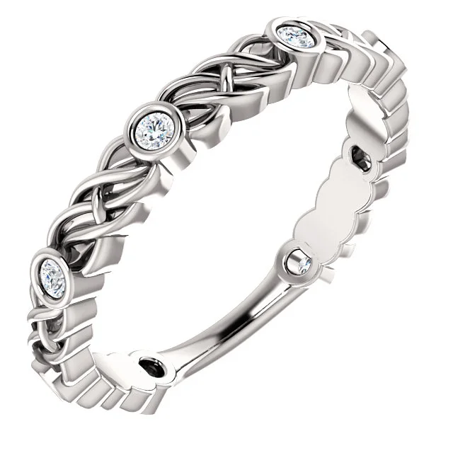 SS123262-White Gold Twisted Diamond Wedding Band - $950.00