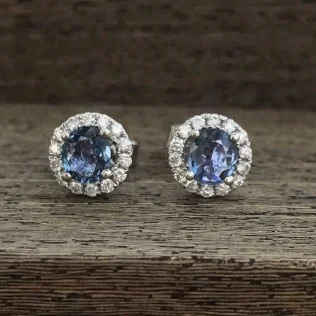 14k White Gold .61ct Total Weight Yogo Sapphire Diamond Stud Earring ER622 - $3895.00
