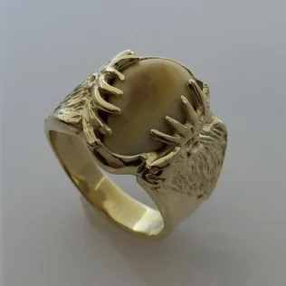 Custom Yellow Gold Gents Antler Elk Ivory Ring
