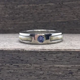 Mens Antler Crushed Elk Ivory Rose Gold Pinstripes Ring Stone Forge Studios