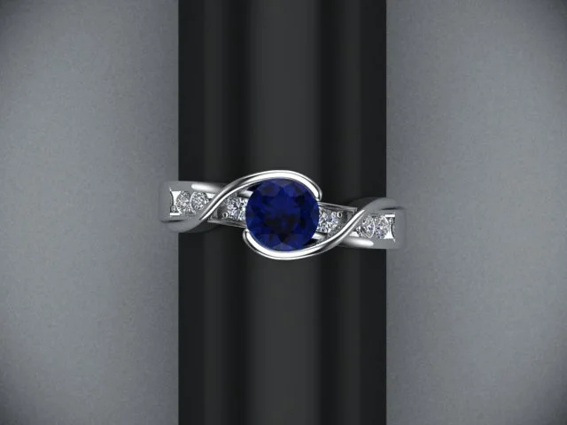 Custom White Gold Montana Sapphire & Diamond Ring