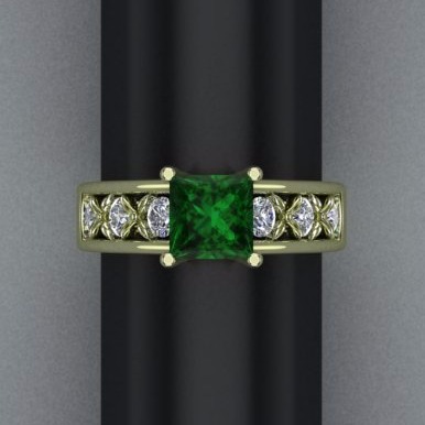 Custom 18k Yellow Gold Diamond Emerald Engagement Ring