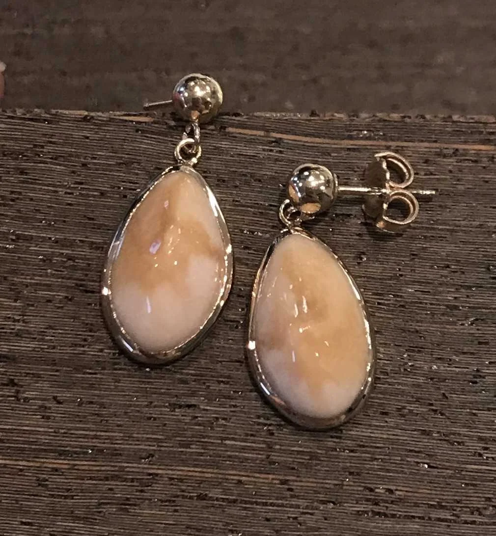 Custom 14k Yellow Gold Elk Ivory Dangle Earrings