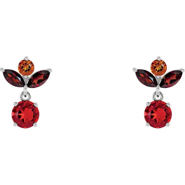 14k White Gold Garnet and Citrine Fashion Dangle Earrings - SS86874 - $495.00