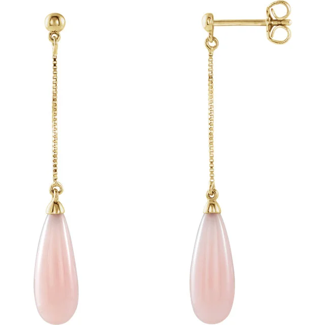14k Yellow Gold Pink Opal Dangle Earrings - SS65641 - $395.00