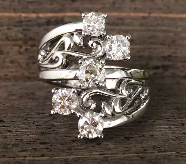 Custom 14k White Gold Right Hand Fashion Ring Using Customer's Diamonds