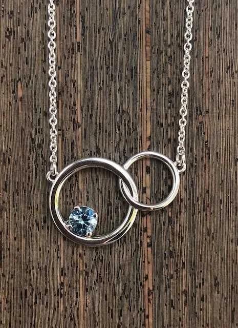 Sterling Silver .25ct Round Brilliant Montana Sapphire Circle Necklace - R86742 - $299.00