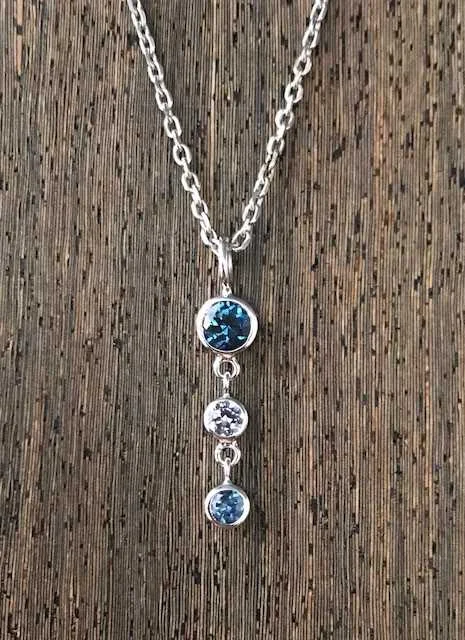 Custom 14k White Gold Bezel Dangle Pendant Using Customer's Montana Sapphires