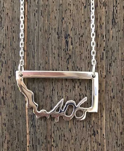 Custom Sterling Silver 406 Montana State Necklace - $199.00