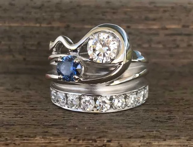 Custom 14k White Gold Engagement Ring Using Customers Diamonds & Yogo Sapphire