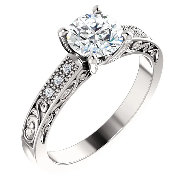 14k White Gold Round Brilliant Sculptural Style Accented Engagement Ring - 123815S -$1,100.00