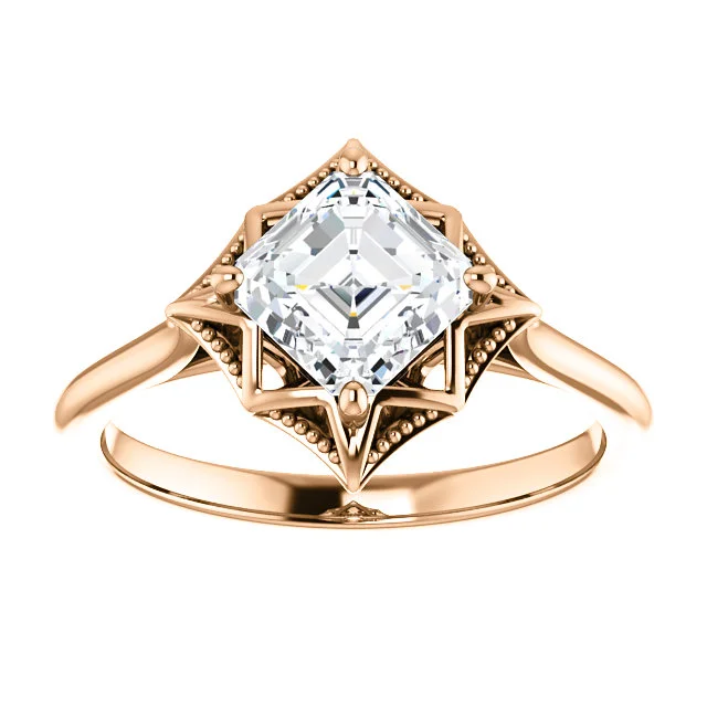 14k Rose Gold Asscer Cut Halo Engagement Ring - SS72055 - $595.00